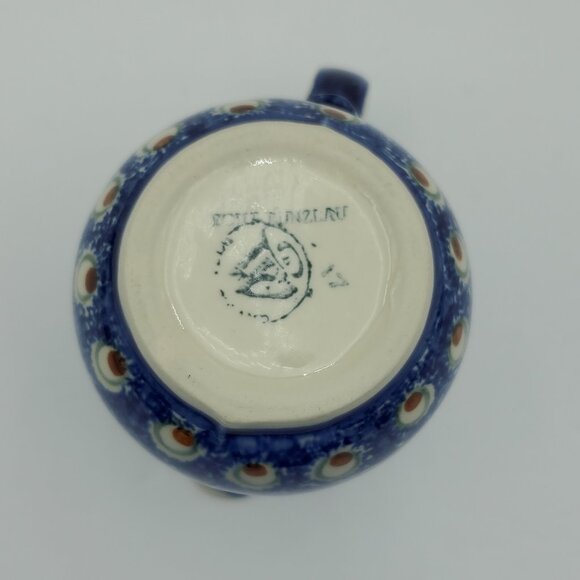 Polish Pottery Wiza Peacock Eyes Creamer Brown Eyed Peacock Small Pitcher - Picture 7 of 8